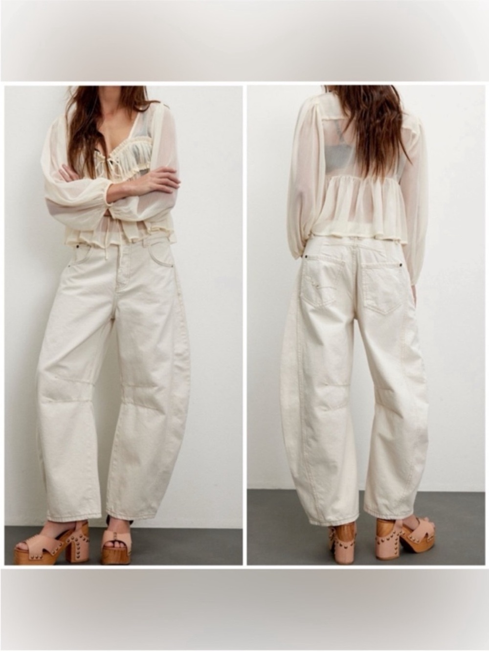 NWOT Free People We The Free Good Luck Mid-Rise Barrel Jeans - milk ivory cream